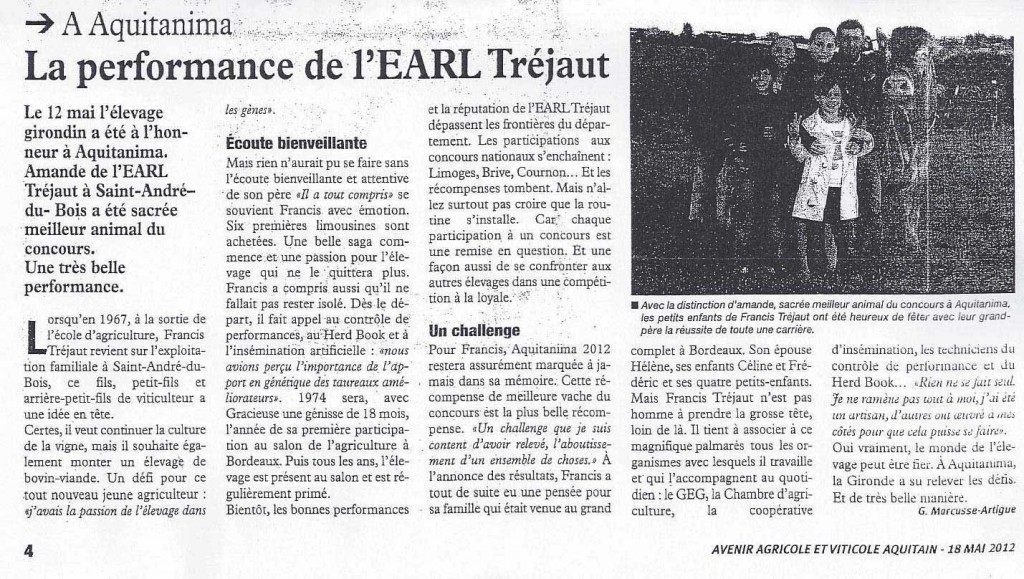 Avenir Aquitain du 18 mai « la performance de l’EARL Tréjaut »