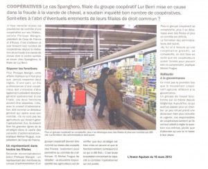 Tirer les conséquences du cas Spanghéro - Avenir Aquitain 15 mars 2013