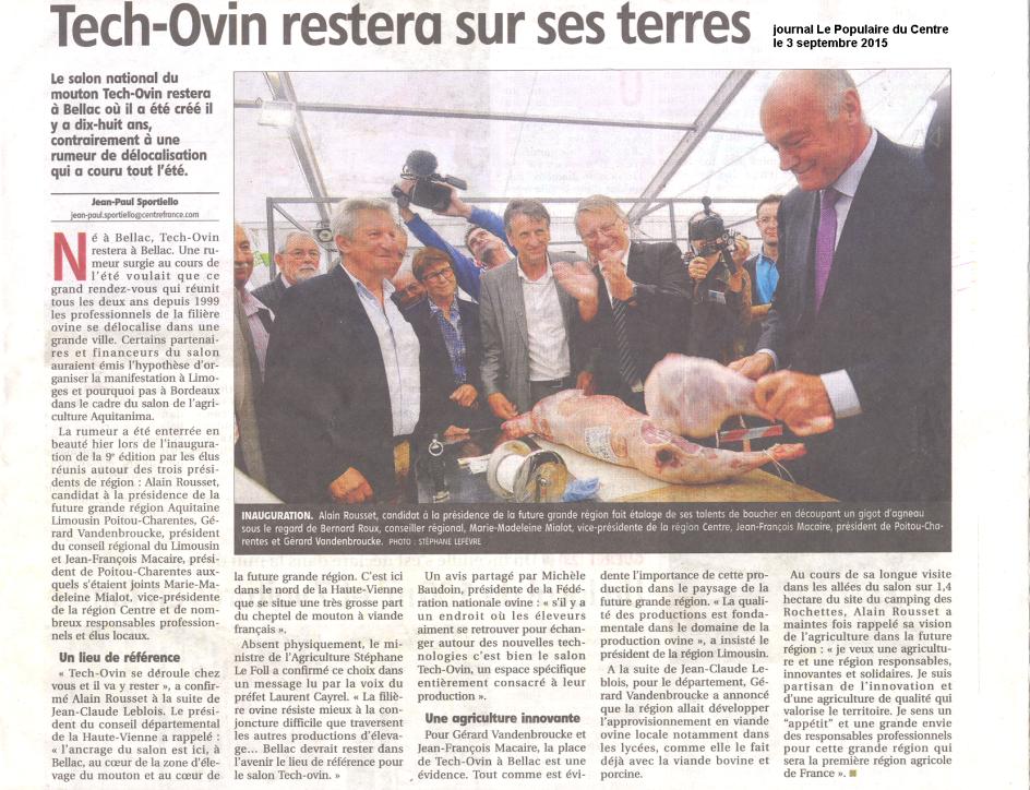 Tech-Ovin journal Le Populaire du 3 septembre 2015